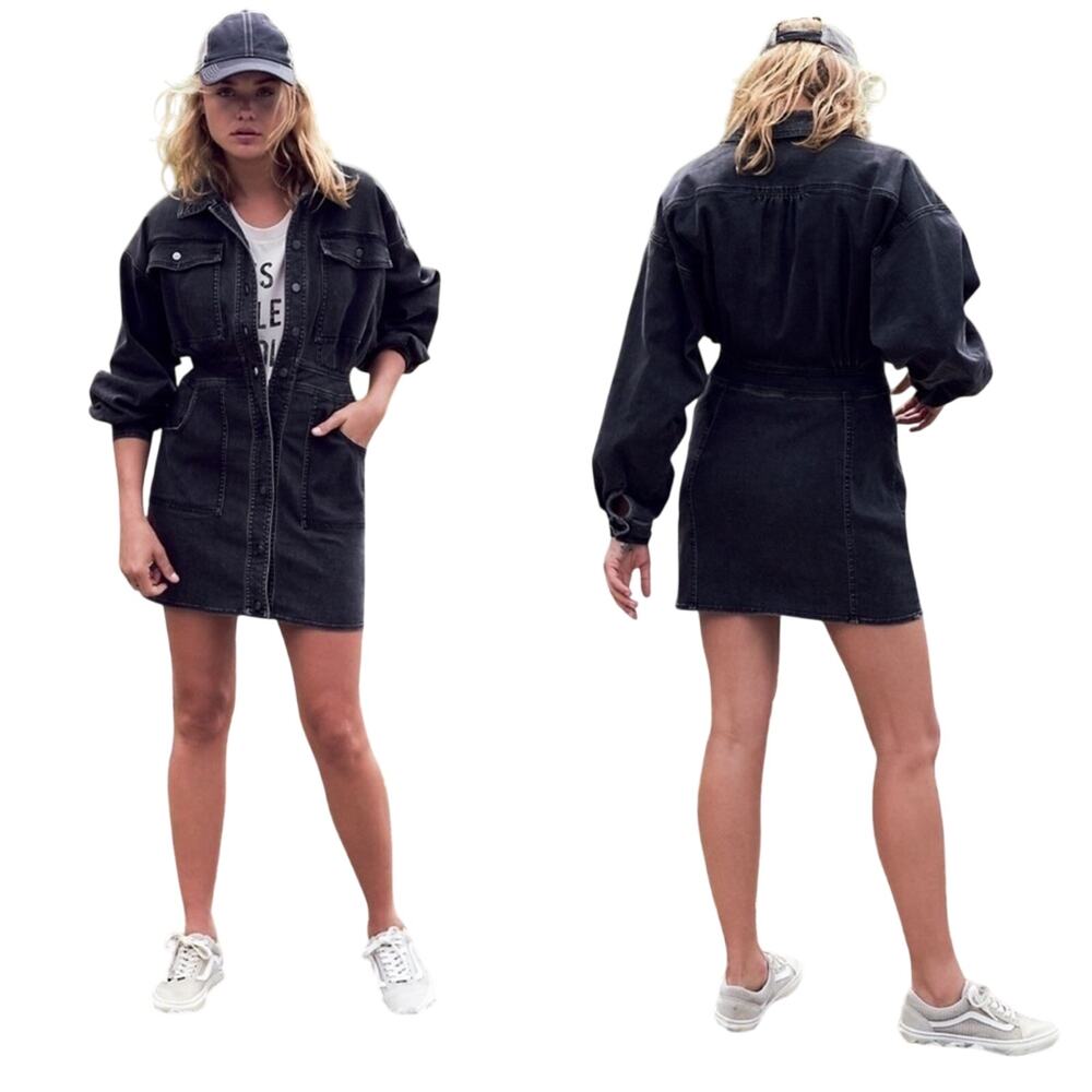 Vintage Free People Black Denim Mini Dress Medium